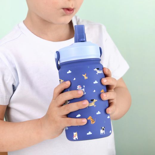 Botella Infantil Térmica 330 ml Chic Paws Azul Mazarine con Adaptador Infantil Creative Story