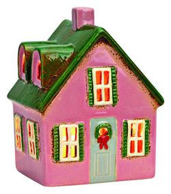 Ljusstake i form av hus, färg Rosa G Wurm