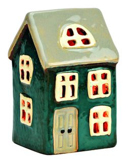 Ljusstake i form av hus, färg Grön G Wurm