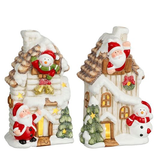 Christmas House Santa Claus Snowman with LED Light Edelmann
