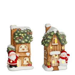 Christmas House Santa Claus Snowman with LED Light Medium Edelmann