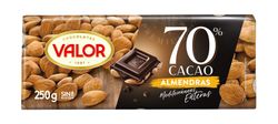 Chocolate Valor Negro 70% Almendras 250 Grs Tableta