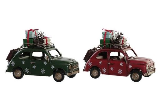 Vintage Metaal Kerstauto Cadeau 16x7x10