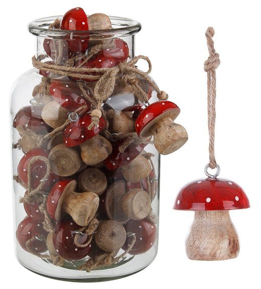 Christmas Tree Pendant Wooden Mushroom Red Bizzotto