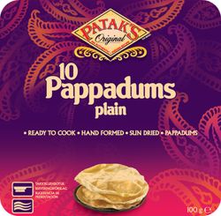Comida India Pappadums Natural 100G Patak´S