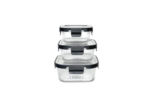 Contenedor Vidrio Cuadrado 320 Ml Tapa Acero Inox Microondas Iris