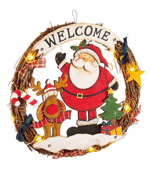 Corona Navidad Papa Noel com Led 30 cms