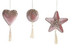 Christmas Tree Hanging Decoration Star Heart Ball Pink 15x15x30