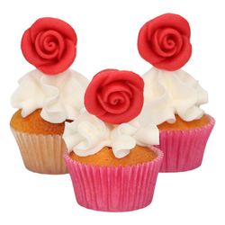 Marzipan dessert decoration red roses 6 units funcakes