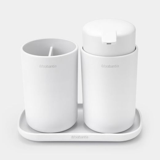 Dispensador jabón + jabonera/bandeja + portacepillos Blanco Brabantia