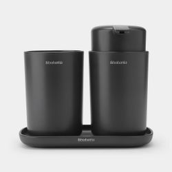 Dispensador jabón + jabonera/bandeja + portacepillos Gris Oscuro Brabantia