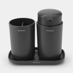 Dispensador jabón + jabonera/bandeja + portacepillos Gris Oscuro Brabantia