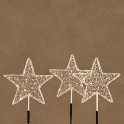 Estaca Navideña LED de Jardín Estrella Acrílico Blanco Cálido 60 LED 3 Piezas Adaptador y Temporizador 26,5 x 47,5 cm Edelmann