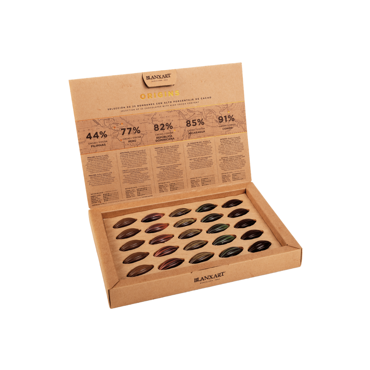 Estuche Bombones Origins 25 bombones 118 grs Blanxart