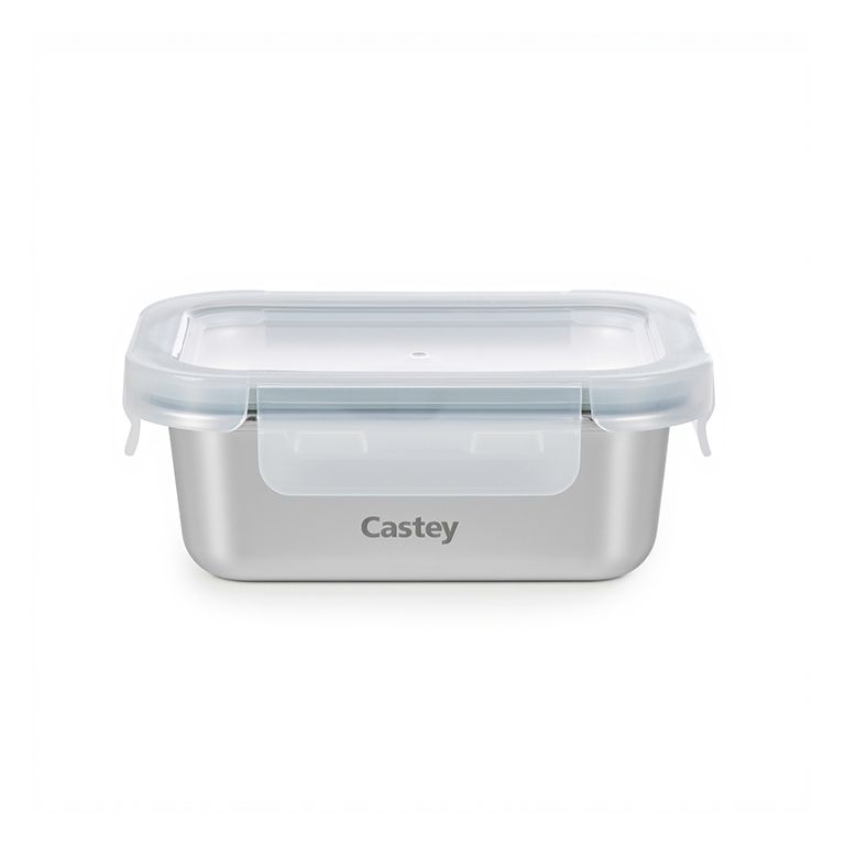 Fiambrera Acero Inox apto Microondas Hermético Castey Rectang 420 ml