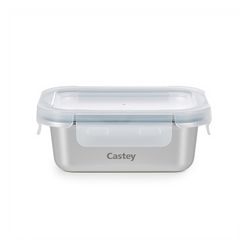 Fiambrera Acero Inox apto Microondas Hermético Castey Rectang 420 ml