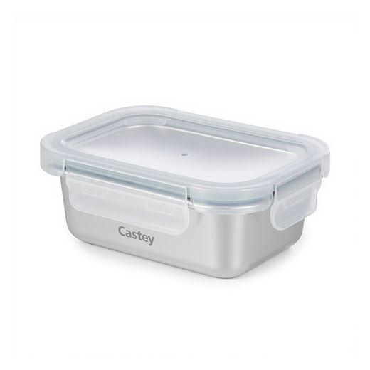 Fiambrera Acero Inox apto Microondas Hermético Castey Rectang 420 ml