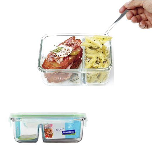 Rechthoekige hermetische glazen lunchbox met scheidingsschot 92 cl Glasslock