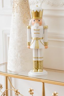 White and Gold Large Christmas Nutcracker Figure
