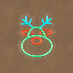 Figura de Neón LED Navidad Cabeza de Reno Multicolor 120 LED Adaptador y Temporizador 20 x 25 cm Edelmann