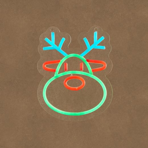 Figura de Neón LED Navidad Cabeza de Reno Multicolor 120 LED Adaptador y Temporizador 20 x 25 cm Edelmann
