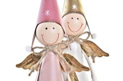 Figura Metal Navidad Hada Dorado Rosa Blanco