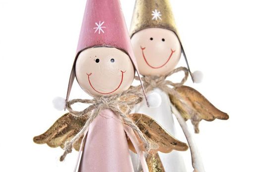 Figura Metal Navidad Hada Dorado Rosa Blanco