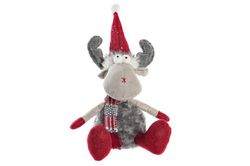 Figurine Noël Peluche Renne Rouge Assis