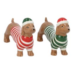 Figura Perro de Cerámica con Gorro de Navidad 2 Diseños 15 x 9 x 4 cm