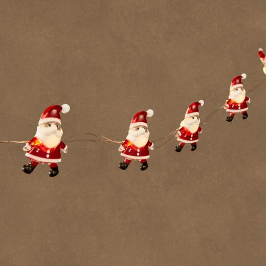 Guirnalda Navideña Papá Noel Rojo Blanco Cálido 20 LED a Pilas 190 cm Edelmann