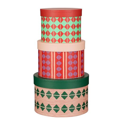 Set of 3 Christmas Boxes Santa Red Check Design Special for Gift Edelmann