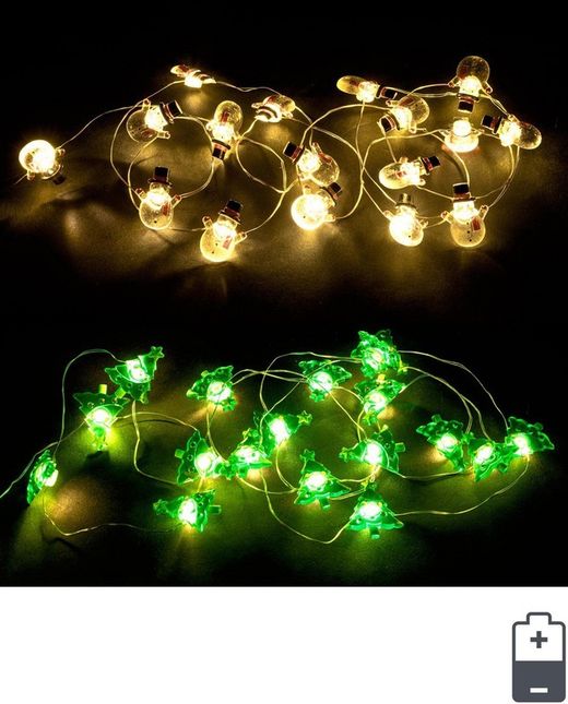 Julbelysning Microled 20 ljus Forma Snögubbe och Julgran med batteri Bizzotto