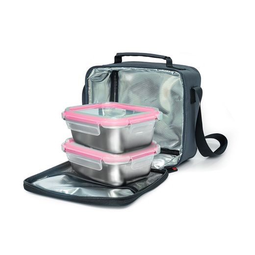 Lunchbag inoxbag gris con 2 contenedores 0,7 l Iris