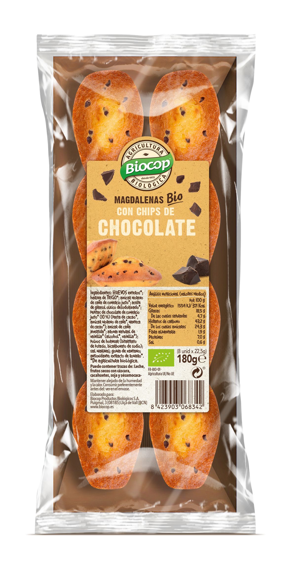 Magdalenas Chips Chocolate Biocop 180 G