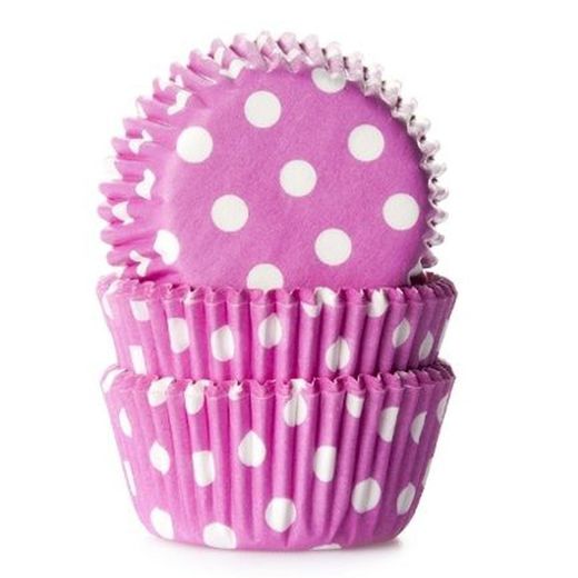 Mini cupcake capsule roze stippen 60 stuks house of marie