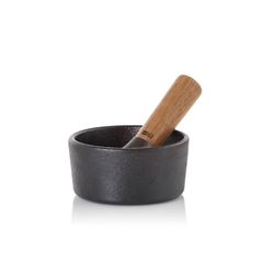 Mortero camo 12 hierro fundido y acacia 12 cm Adhoc