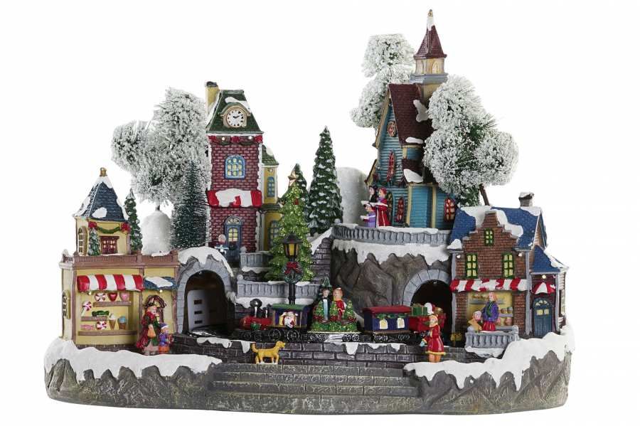 Movil de Navidad Ciudad Led Resina