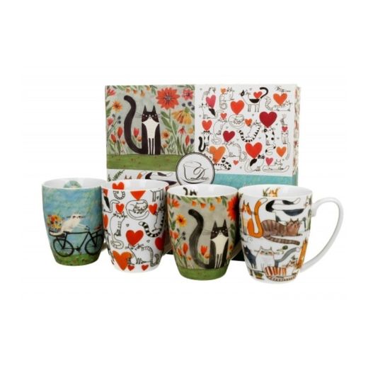 Mug Classic Cup Set 4 Cats Porcelain Duo Art Gallery