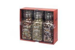 Pack Regalo Molinillos 3 Sales y Hierbas (Chimichurri, Aromática, Picante) Ideal Regalo Regional & Co