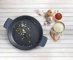 Bezpieczna patelnia do paelli z odlewu aluminiowego 32 cm Lacor