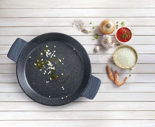 Bezpieczna patelnia do paelli z odlewu aluminiowego 32 cm Lacor
