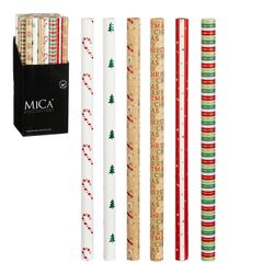 Papel de Regalo Navideño Rayas Marrón Rojo Verde 6 Diseños 48 Piezas FSC recycled 100% 200 x 70 cm Edelmann