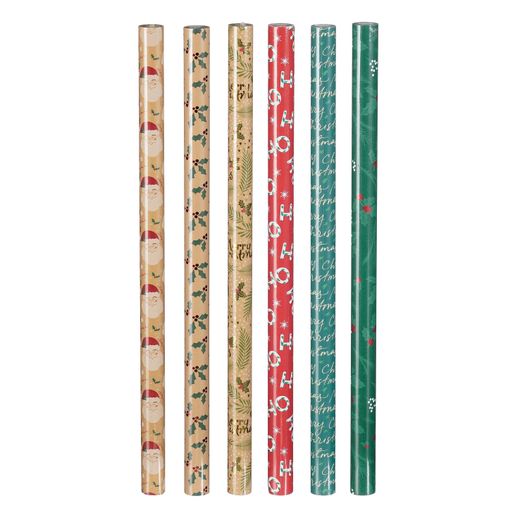 Papel de Regalo Navideño Rojo Verde Marrón 6 Diseños 48 Piezas x 70 cm Edelmann