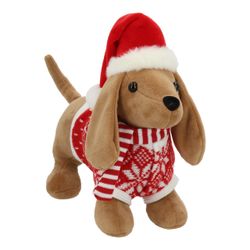 Perro Navideño de Tela con Gorro 33 x 25 x 15 cm
