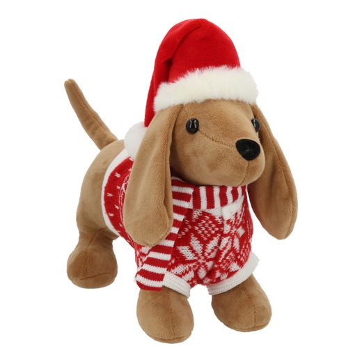Perro Navideño de Tela con Gorro 33 x 25 x 15 cm