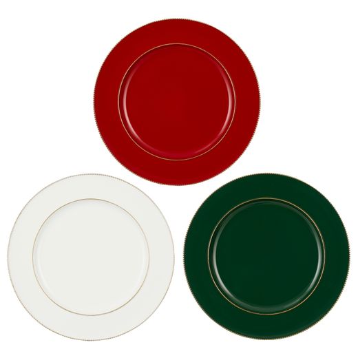 Plato Decorativo Navideño Decorativo Mila Plástico Reciclado Verde Oscuro Rojo Blanco 3 Diseños Ø 33 cm Edelmann