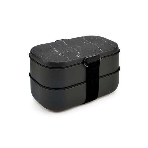 Lancheira Bento Porta Alimentos Mármore Preto 1,35 L Iris