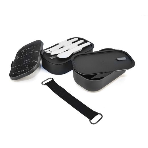 Lancheira Bento Porta Alimentos Mármore Preto 1,35 L Iris