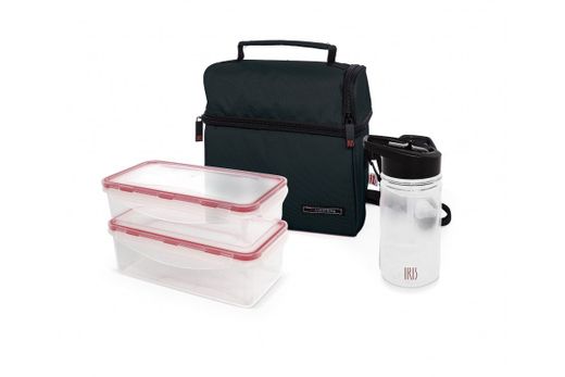 Portacomida Lunchbag Optimal Negro ( contenedor 600ml + 800ml + botella 350 ml) Iris