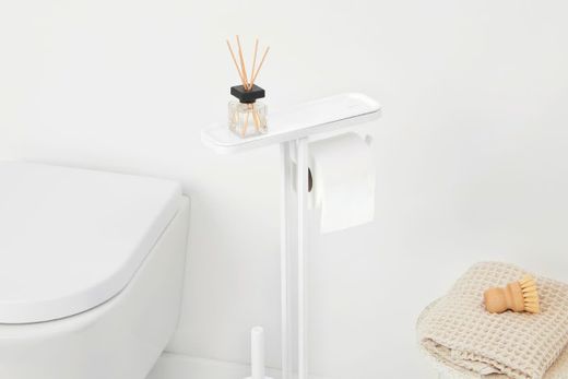 Portarrollo con estante y escobillero Mineral Fresh Blanco Brabantia